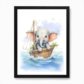 Elephant Painting Sailing Watercolour 4 Art Print
