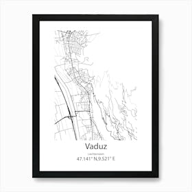 Vaduz,Liechtenstein Minimalist Map Art Print