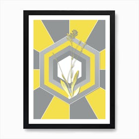 Vintage Gladiolus Junceus Botanical Geometric Art in Yellow and Gray n.247 Art Print