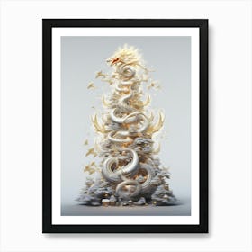 Futuristic Dragon Christmas Tree Art Print