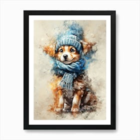 winter dog watercolor Art Print