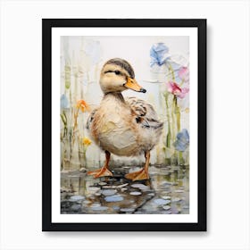 Mixed Media Floral Duckling Painting 3 Art Print