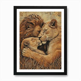 Barbary Lion Relief Illustration Family 4 Poster