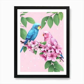 Two Parrots On A Branch Art Print