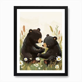 American Black Bear Two Bears Playing Together Storybook Illustration 2 Art Print