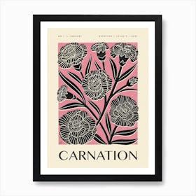 Rustic January Birth Flower Carnation Black Pink Art Print