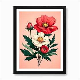 Red And White Anemones 1 Art Print