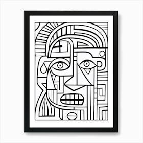 Geometric Face Black & White Line Drawing 3 Art Print