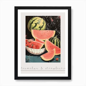 Art Deco Watermelon & Strawberries Poster Art Print