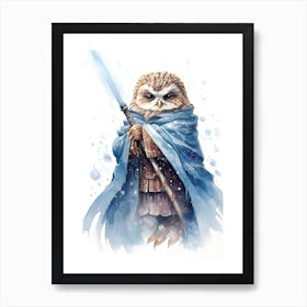 Baby Owl As A Jedi Watercolour 4 Art Print