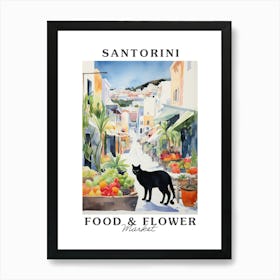 Food Market With Cats In Santorini 1 Poster Art Print