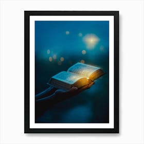 A Hand Gently Holding Open A Holy Bible To Highlight A Passage Surrounded By A Soft Glow That Sugge (3) Art Print