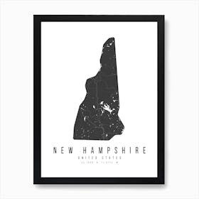 New Hampshire Mono Black And White Modern Minimal Street Map Art Print