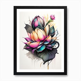 Lotus Flower Bouquet Graffiti 1 Art Print