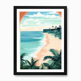 Beach Scene With Palm Trees. Vintage Travel Art Print