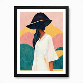 Girl Standing In A Village With A Hat Art Print