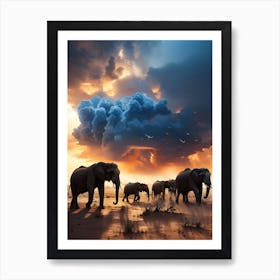 Elephants In The Desert Art Print