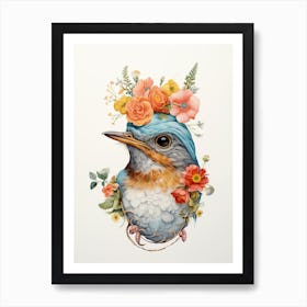 Bird With A Flower Crown Robin 1 Art Print