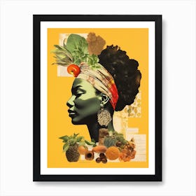 Afro Collage Portrait Yellow Art Print