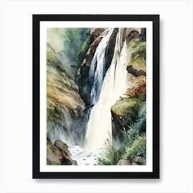 Sutherland Falls, New Zealand Water Colour  (2) Art Print
