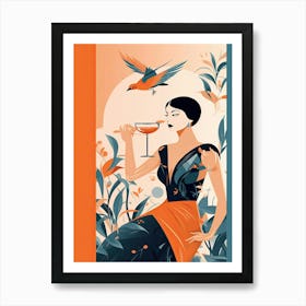 A Woman Drinking A Paloma Cocktail Illustration 3 Art Print