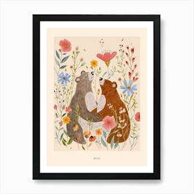 Folksy Floral Animal Drawing Bear 8 Poster Art Print