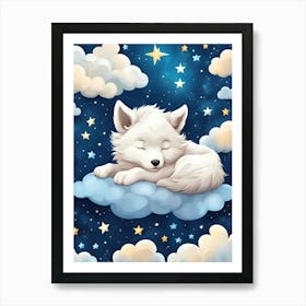 White Wolf Cub Sleeping On Cloud Art Print