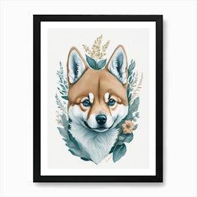 Floral Shiba Inu Dog Painting (1) Art Print