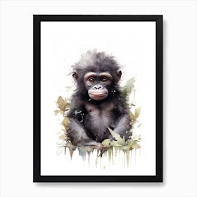 Baby Gorilla Art Watercolour Nursery 5 Art Print