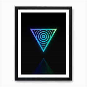 Neon Blue and Green Abstract Geometric Glyph on Black n.0122 Art Print