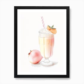 Peach Milkshake Dairy Food Pencil Illustration 4 Art Print