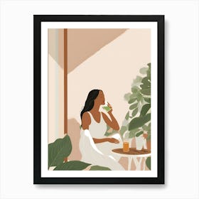 Illustration Of A Woman Drinking Tea Art Print