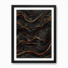 Abstract Gold And Black Wavy Pattern 1 Art Print