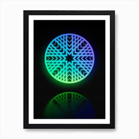 Neon Blue and Green Abstract Geometric Glyph on Black n.0385 Art Print