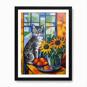 Sunflower With A Cat 1 Cubism Picasso Style Art Print