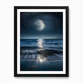 Full Moon Over The Ocean 4 Art Print