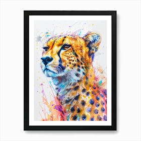 Cheetah Colourful Watercolour 3 Art Print