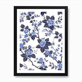 Blue And White Floral Pattern 6 Art Print