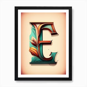 E, Letter, Alphabet Retro Drawing 1 Art Print