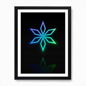 Neon Blue and Green Abstract Geometric Glyph on Black n.0341 Art Print