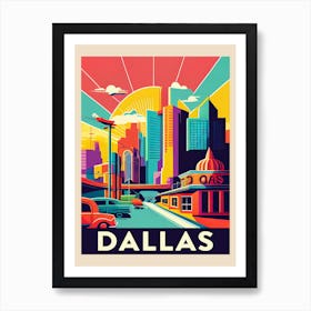 Dallas Retro Colourful Travel Poster Art Print