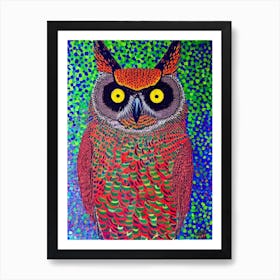 Great Horned Owl Yayoi Kusama Style Illustration Bird Art Print