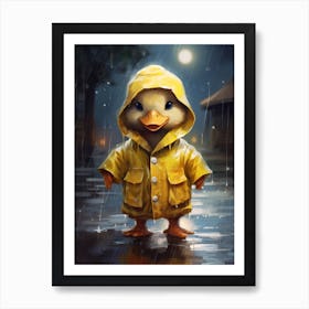 Animated Duckling In A Yellow Raincoat 1 Art Print