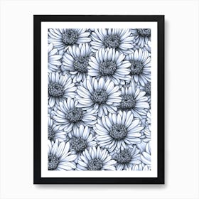 Chrysanthemum Flowers Line Drawing Art Print