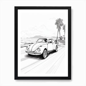 Volkswagen Beetle Tropical Drawing 1 Art Print