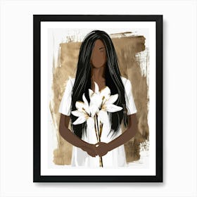 Black Woman Holding Flowers Art Print