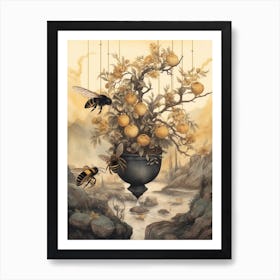 Dark Giant Honey Bee Beehive Watercolour Illustration 4 Art Print