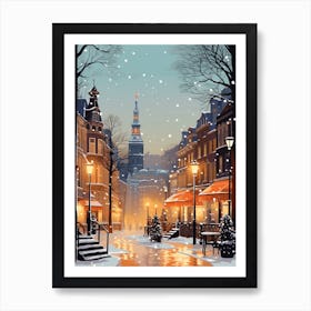 Winter Travel Night Illustration Hamburg Germany 3 Art Print