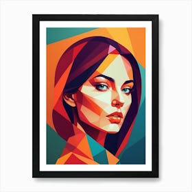 Colorful Geometric Woman Portrait Low Poly (21) Art Print