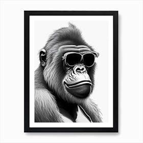 Angry Gorilla Gorillas Pencil Sketch 3 Art Print